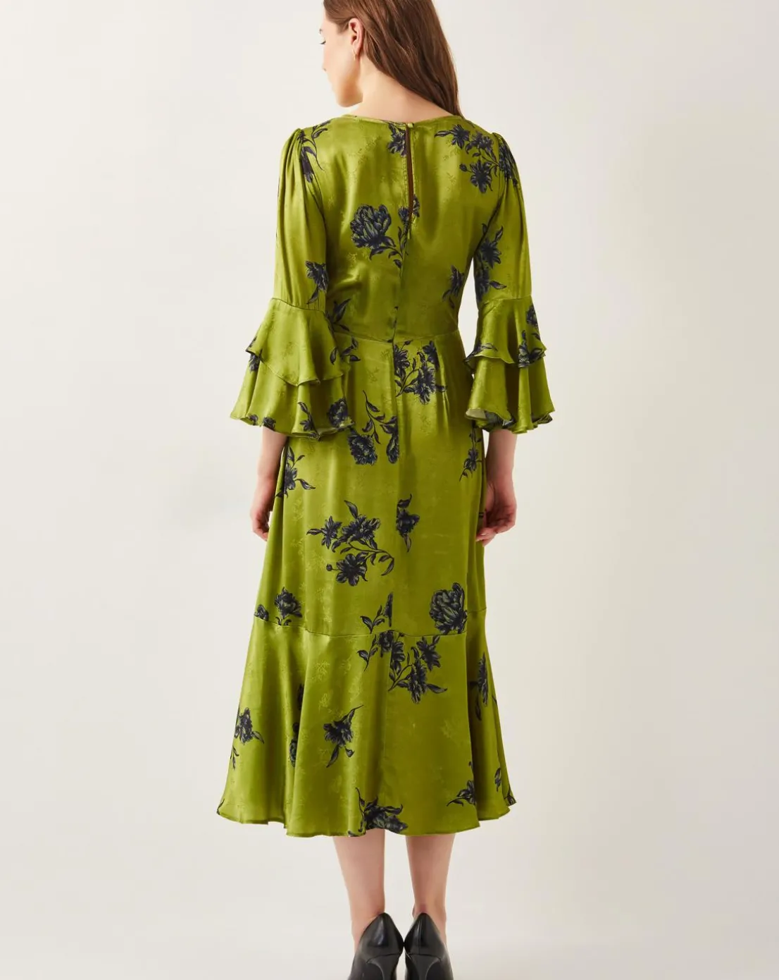 Monsoon Pelia Satin Ruffle Midi Dress