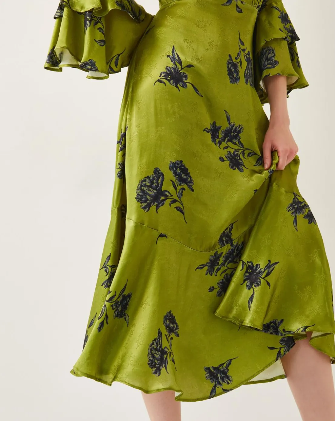 Monsoon Pelia Satin Ruffle Midi Dress