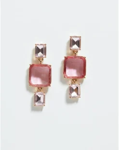 Mood Gold Pink Facet Three Drop Earrings