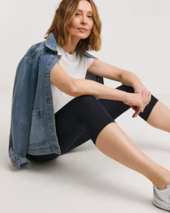 Navy Cropped Jersey Leggings