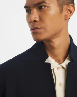 Navy Faux Wool Turn Up Collar Coat