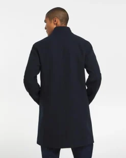 Navy Faux Wool Turn Up Collar Coat