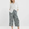 Navy Print Linen Mix Cropped Wide Leg Culottes