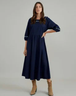 Nobody's Child Garland Embroidered Denim Midi Dress