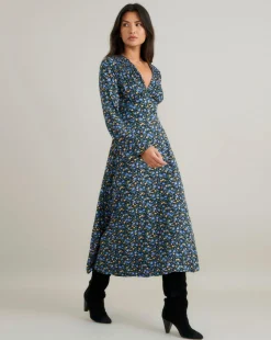 Nobody's Child Lydia Midi Dress Blue and Yellow Ditsy Floral