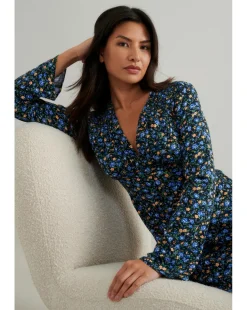 Nobody's Child Lydia Midi Dress Blue and Yellow Ditsy Floral