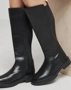 Perry Stretch Back Panel Flat Knee High Boots Wide E Fit Standard Calf