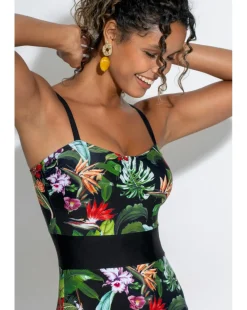 Pour Moi Palermo Panelled Tummy Control Swimsuit Black Tropic