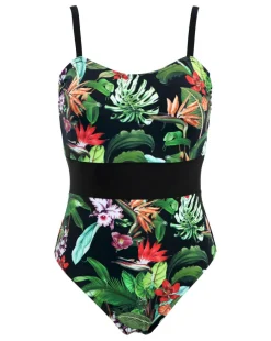 Pour Moi Palermo Panelled Tummy Control Swimsuit Black Tropic