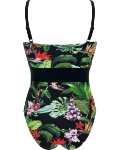 Pour Moi Palermo Panelled Tummy Control Swimsuit Black Tropic