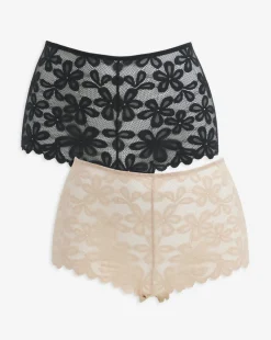Pretty Secrets 2 Pack Daisy Lace Short Knickers - Black/Almond