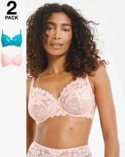 Pretty Secrets 2 Pack Daisy Lace Full Cup Bras B-G Blue/Pink