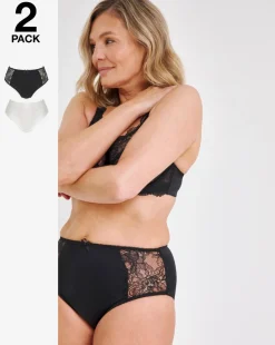 Pretty Secrets 2 Pack Ella Lace Brief Knickers - Black/White