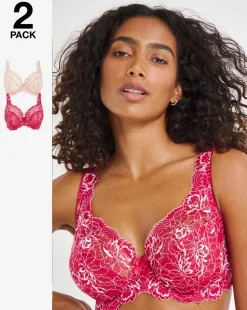 Pretty Secrets 2 Pack Ella Lace Full Cup Wired Bras C-H - Pink Multi