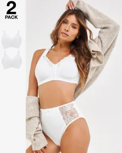 Pretty Secrets 2 Pack Front Fastening Bras B-DD White