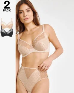 Pretty Secrets 2 Pack Hannah Spot Everyday Full Cup Wired Bras Black/Almond
