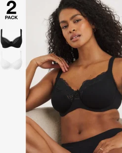 Pretty Secrets 2 Pack Jane Full Cup Cotton Rich Bras C-L Black/White