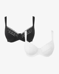 Pretty Secrets 2 Pack Jane Full Cup Cotton Rich Bras C-L Black/White