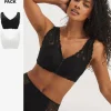 Pretty Secrets 2 Pack Zip Front Fastening Lace Comfort Bras B-F Black/White