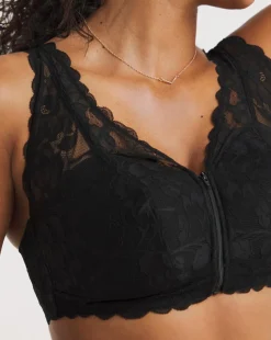 Pretty Secrets 2 Pack Zip Front Fastening Lace Comfort Bras B-F Black/White