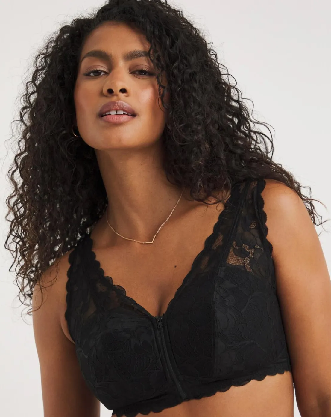 Pretty Secrets 2 Pack Zip Front Fastening Lace Comfort Bras B-F Black/White