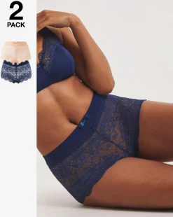 Pretty Secrets Lottie Navy/Blush 2 Pack Lace Briefs