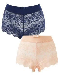 Pretty Secrets Lottie Navy/Blush 2 Pack Lace Briefs