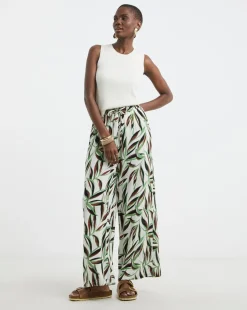 Printed Crinkle Wide Leg Trouser