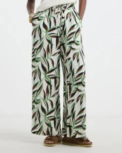 Printed Crinkle Wide Leg Trouser