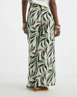 Printed Crinkle Wide Leg Trouser