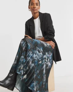 Printed Pleated Satin Maxi Skirt