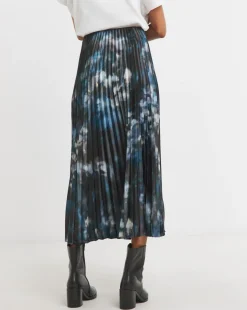 Printed Pleated Satin Maxi Skirt