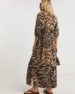 Printed Textured Fabric Kaftan Dress