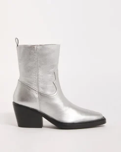 Rayla Leather Stretch Western Cowboy Ankle Boots Wide E Fit