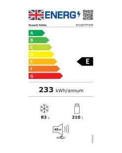 Russell Hobbs RH186FFF60B Frost Free Fridge Freezer - Black- E Rated 186 CM