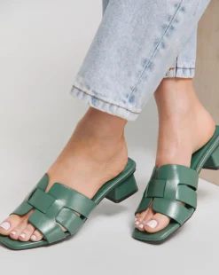 Sara Woven Mule Block Heeled Sandals Wide E Fit
