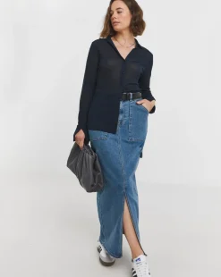 Sheer Button Up Jersey Shirt