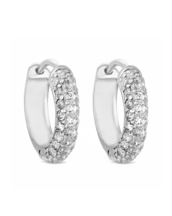 Simply Silver Sterling Silver 925 Cubic Zirconia Pave Hoop Earrings