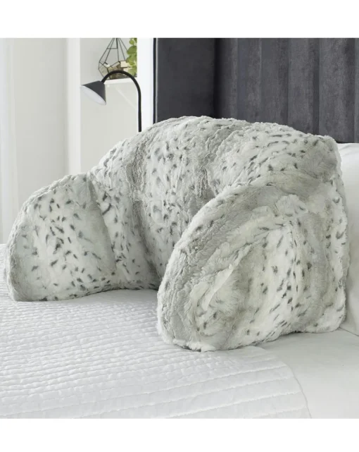 Snow Leopard Print Faux Fur Cuddle Cushion - Grey