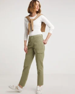 Soft Green Cotton Rich Tapered Utility Trousers with Stretch