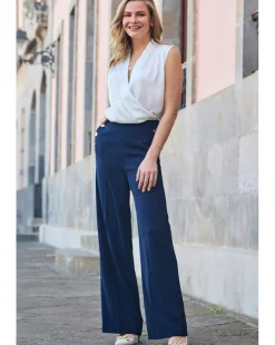 Sosandar Button Detail Wide Leg Trouser