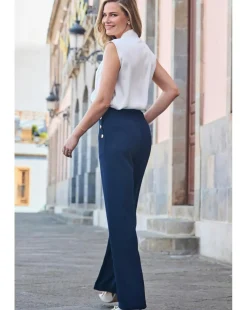 Sosandar Button Detail Wide Leg Trouser