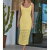 Sosandar Yellow Crochet Ring Detail Midi Dress