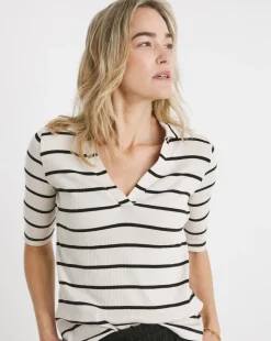 Stripe Collared Button Top