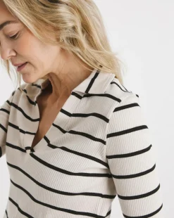 Stripe Collared Button Top