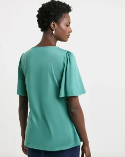 Teal V Neck Angel Sleeve Top