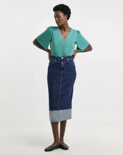 Teal V Neck Angel Sleeve Top