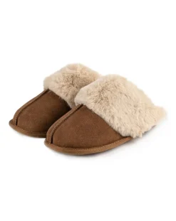 totes Ladies Real Suede Mule with Fur Cuff