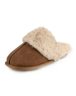 totes Ladies Real Suede Mule with Fur Cuff