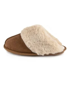 totes Ladies Real Suede Mule with Fur Cuff